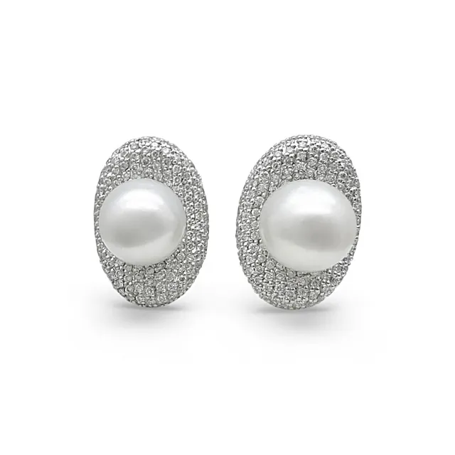 Aretes oro 18k con perla y pavé