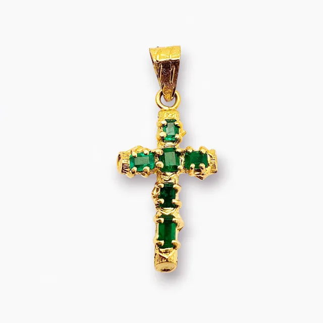 Crucifijo en oro 18k con esmeraldas